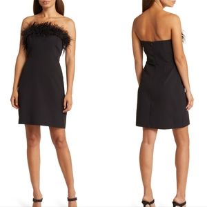 🔥SALE🔥 Sam Edelman Feather Trim Strapless Black Minidress Women's 8